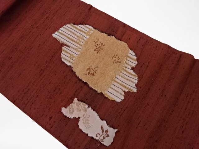 JAPANESE KIMONO / VINTAGE NAGOYA OBI / TSUMUGI / WOVEN FLORAL PLANTS